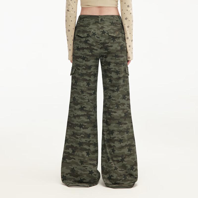 UNIFREE Women's Camouflage Low-Waist Flared Cargo Pants