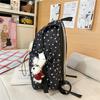 Cute Star Print Nylon Backpack for Women – Fashionable School & Daily Use Bag with Front Drawstring Pocket and Plush Charm