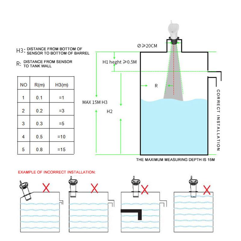 Ultrasonic Wireless Water Tank Liquid Level Meter With Temperature Sensor Level Monitor Time Display Low Battery Indicator Alarm