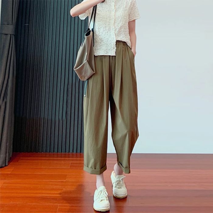 Ice Silk Quick-drying Pants for Women New Summer Thin Nine-point Straight-leg Casual Pants Large Size Wide-leg Pants