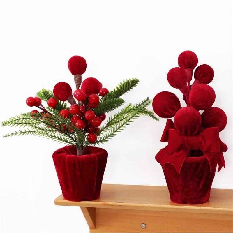 Christmas Shelf Ornament Fabric Potted Plant Table Decoration for Entryway Tables, Desk Styling and Holiday Dining Rooms Home