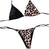 Nový Evropský a Americký Dvoudílný Dámský Plavky Leopardí Vzor Sexy Tanga s Zavazováním za Krk Bikini Trojúhelníkové Kalhotky Bikini