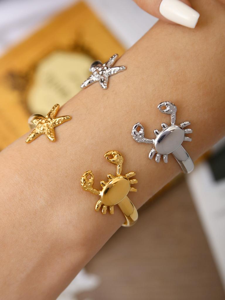 Summer Beach Series Personalized Cute Fashion Simple Stainless Steel 18K Gold-Plated Crab, Starfish Bracelet Female