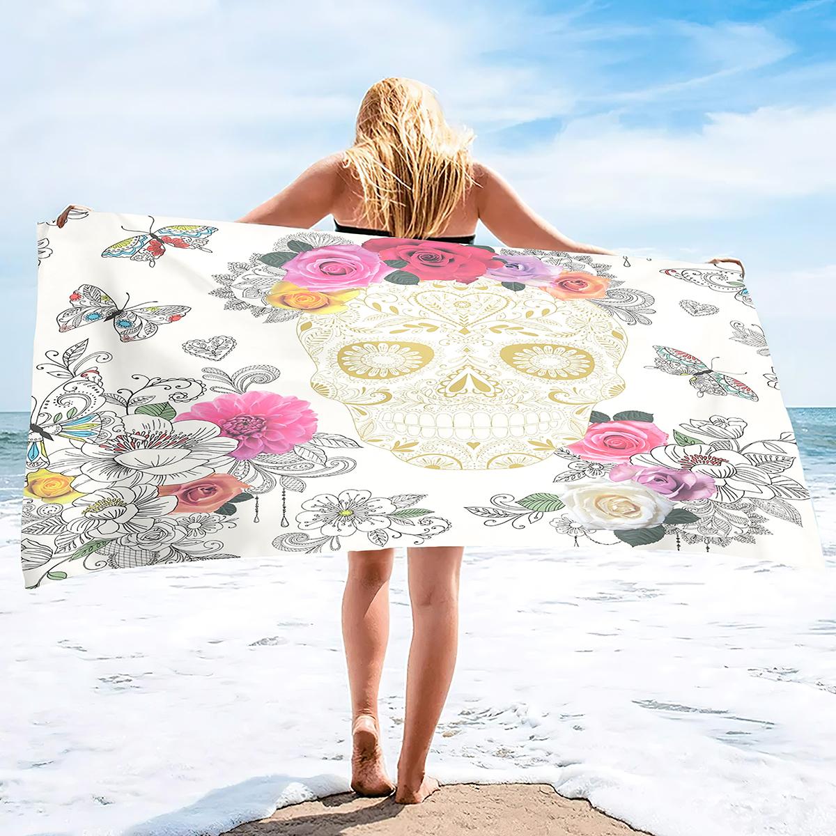 

Skull Beach Towel Microfiber for Gym Travel Fitness Spa Women Girl Quick Dry Sandless Large s W40*H60(CM)