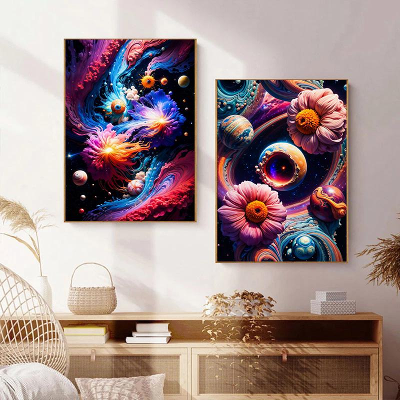 Colorful Abstract Space Composition Posters Planets Srtars Jellyfish Flowers Prints Canvas Wall Pictures Home Living Room Decor