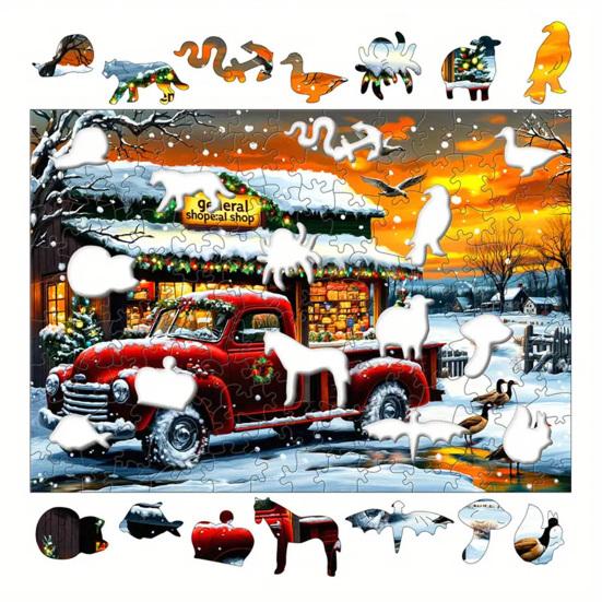 1 Set Puzzle din Lemn de Crăciun Vacanță de Iarnă Moș Crăciun Reni Sanie Puzzle Jucărie Educativă Decor pentru Casă