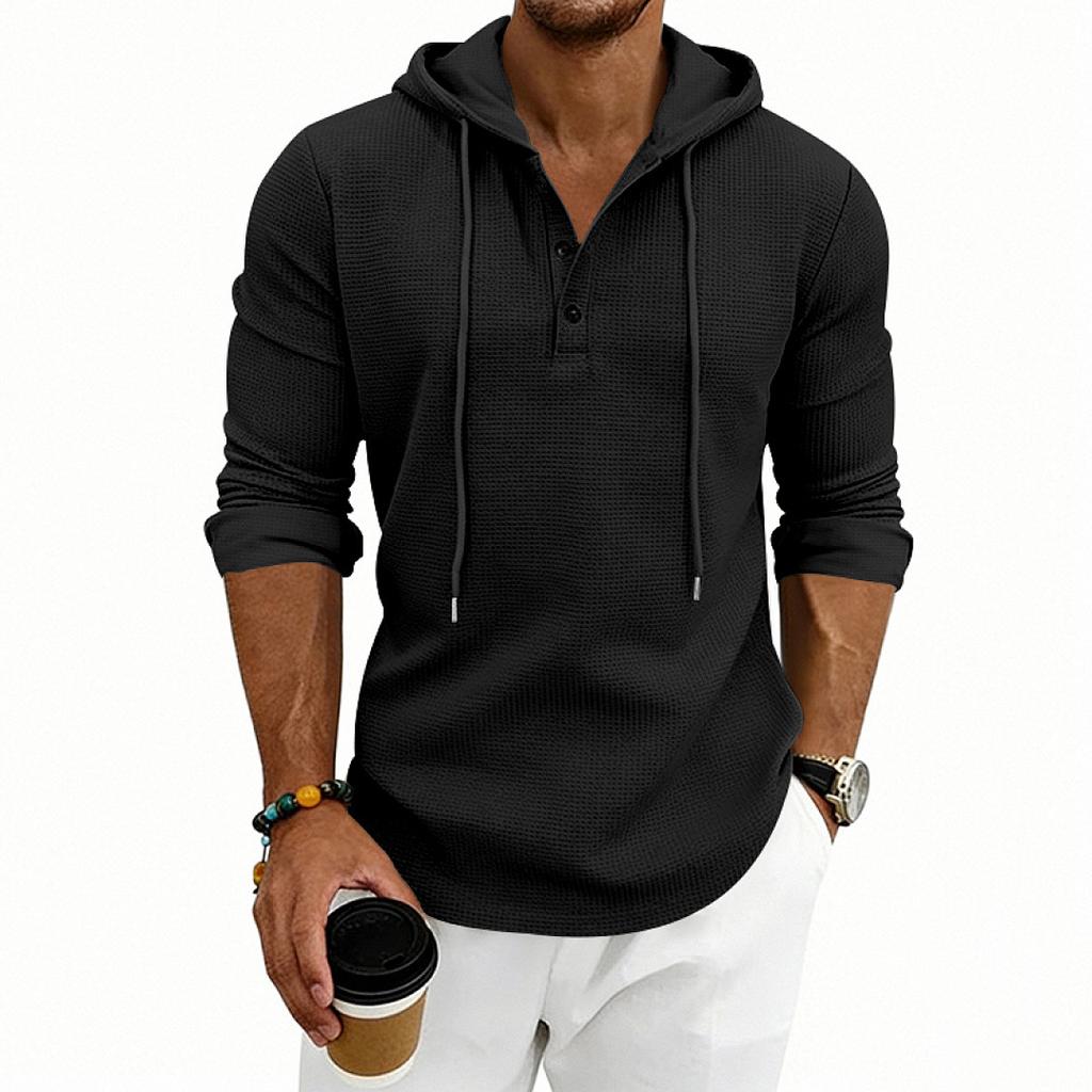 Men's Daily Loose Casual Retro Hooded Henley Long Sleeve T-shirt