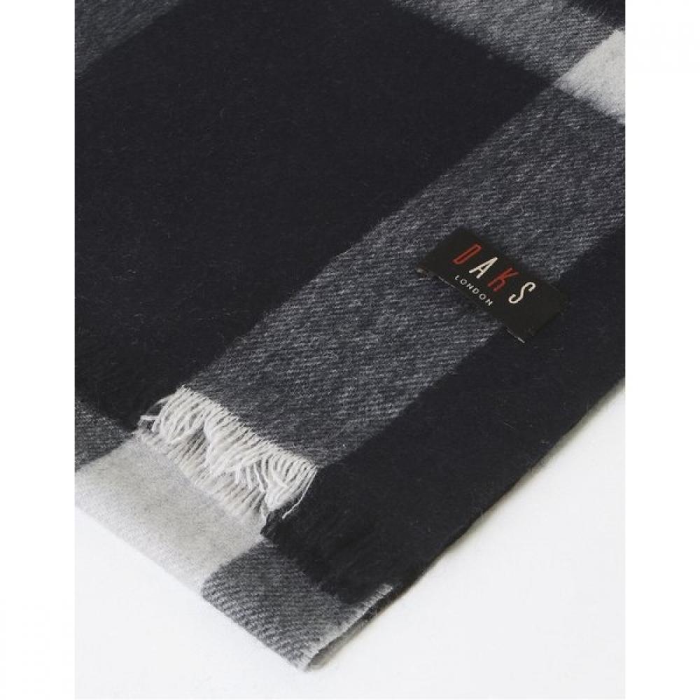 Daks Unisex Long Light Scarf Navy Check Wool Cashmere Blend Dbmu5fe80n2