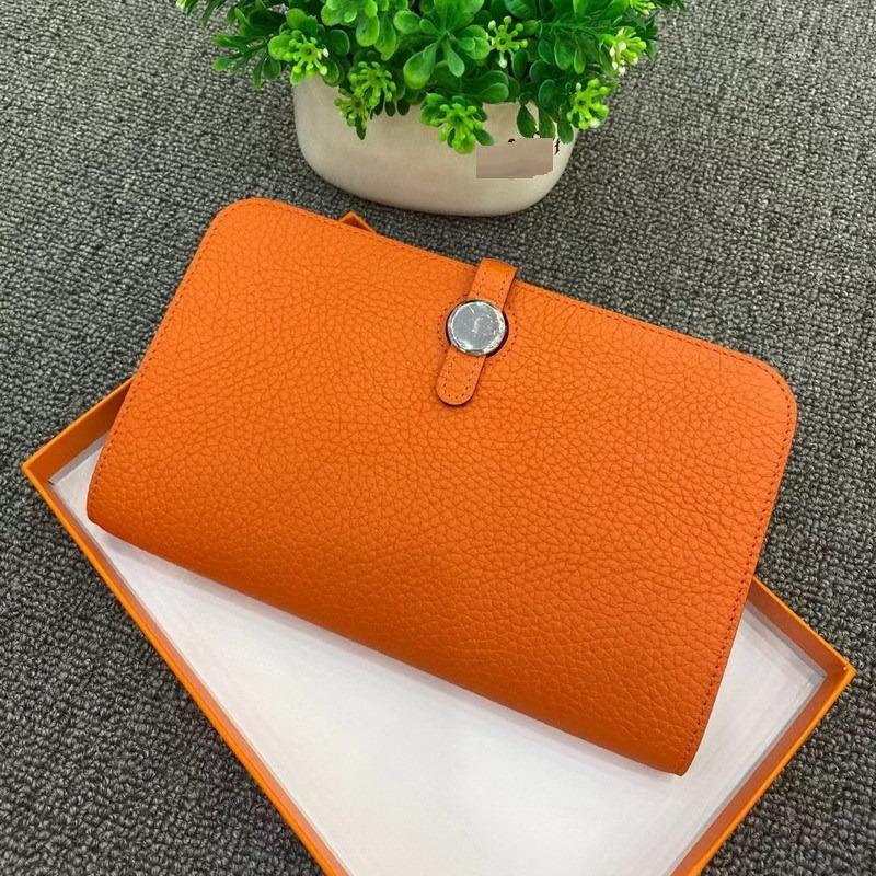 New Fashion Top Layer Cowhide Lychee Pattern Wallet Women's Long Style Handbag Leather Passport Clip Women's Bag