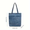Denim Canvas Tote Bag for Women Casual Korean Style Shoulder Bag with Pockets Durable Hand Washable Daily Commute Accessory