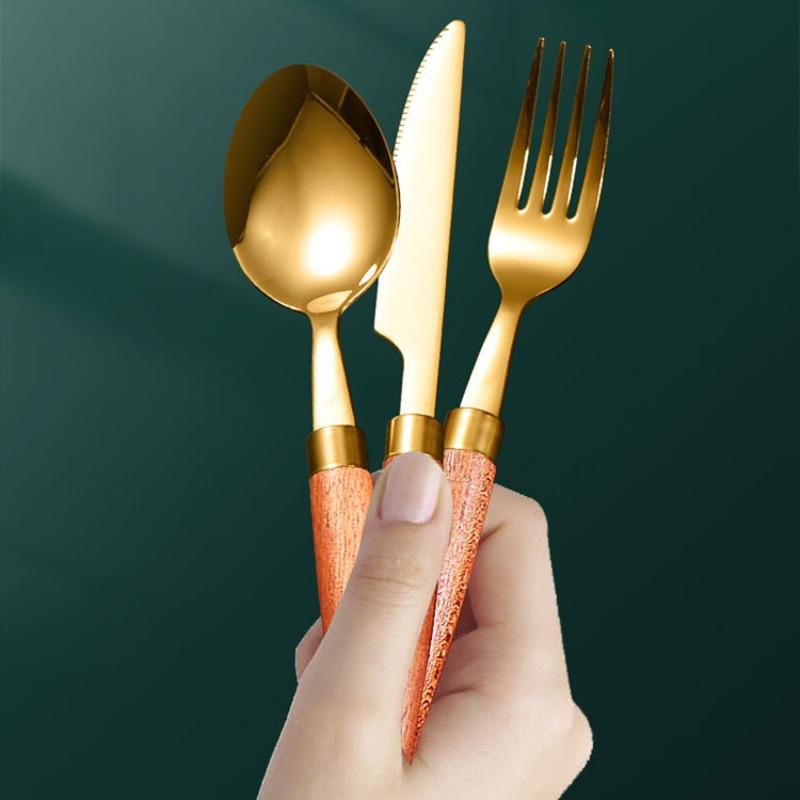 304 Stainless Steel Cutlery Sapele Wood Handle Western-style Knife, Fork and Spoon Simple Cutlery Four Sets
