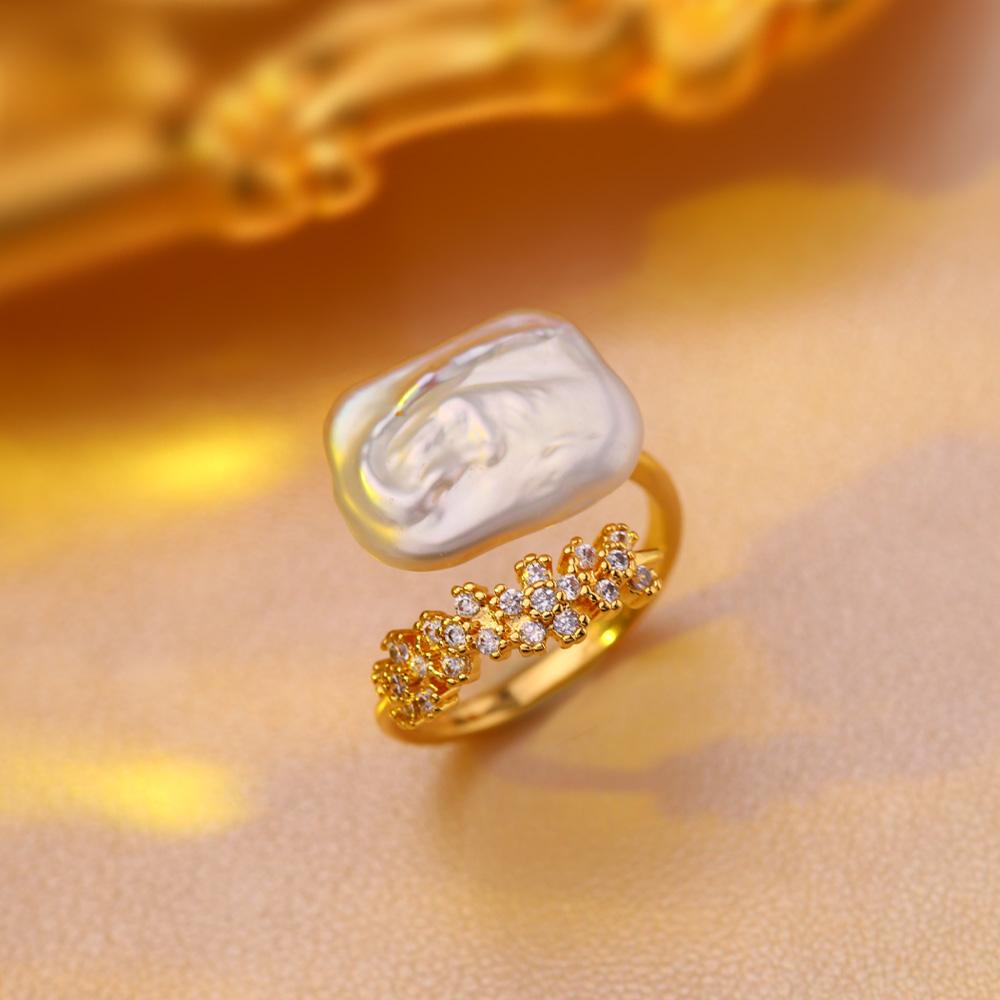 SENIKO 12-16mm Natural Freshwater Pearl Rings For Women Fashion Female Cubic Zirconia CZ Ring Pearl Jewelry Adjustable Ring