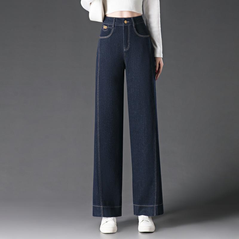 

2025 Джинсы женские с высокой посадкой, облегающие, с широкими штанинами - Весенне-осенние свободные джинсы-мом, стройнящие Size 32/67.5-72.5 kg синий