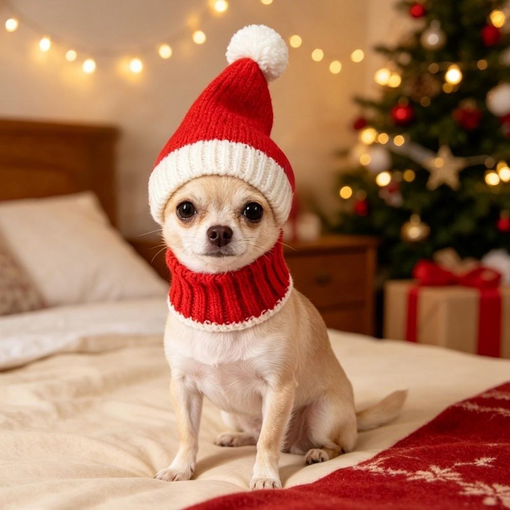Soft Puppy Knitted Hat Autumn Winter Cat Woolen Hat Pet Button Knit Scarf Hat Spring Festival