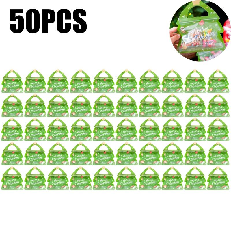 Christmas Tree Treat Bags for Kids Party Favors Reusable Ziplock Goodie Bags with Handles for Holiday Candy Storage Pouches