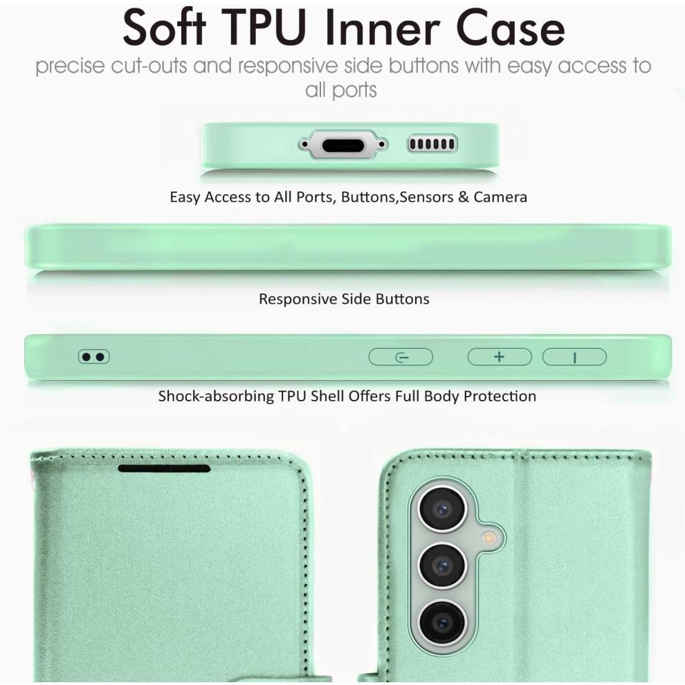 [Leather Wallet Case] Protective Cover with Cash & Card Holder, Stand and Wrist Strap For Samsung Galaxy S23 FE 5G