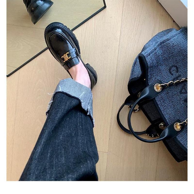 

Quick hair! Autumn college style round head thick sole heightening loafer single shoes women s leather small leather shoes 34