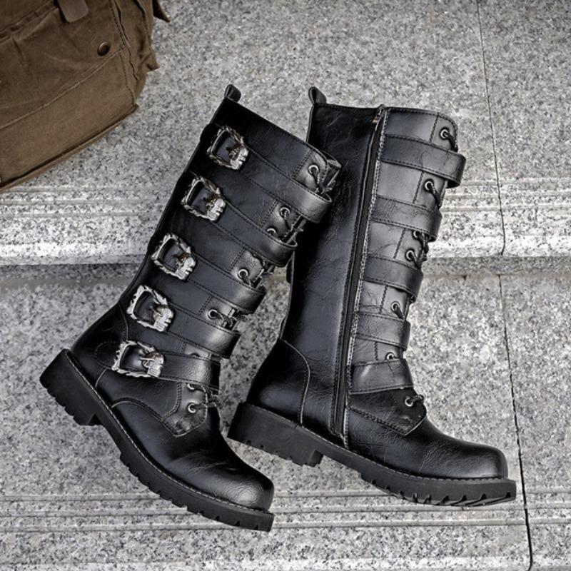 Gotiska Punk Platåstövlar Mode Herr Motorcykelstövlar Kvalitetsläder Mellanvadsstövlar Western Cowboy Stövlar Herr Stövletter Botas2025