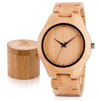 KINGNOW Mens Wooden Watch Bamboo Made Japanese Quartz Lightweight Wood Natural Grain Design Stylish Casual Business Birthday Present Fathers Day Gift