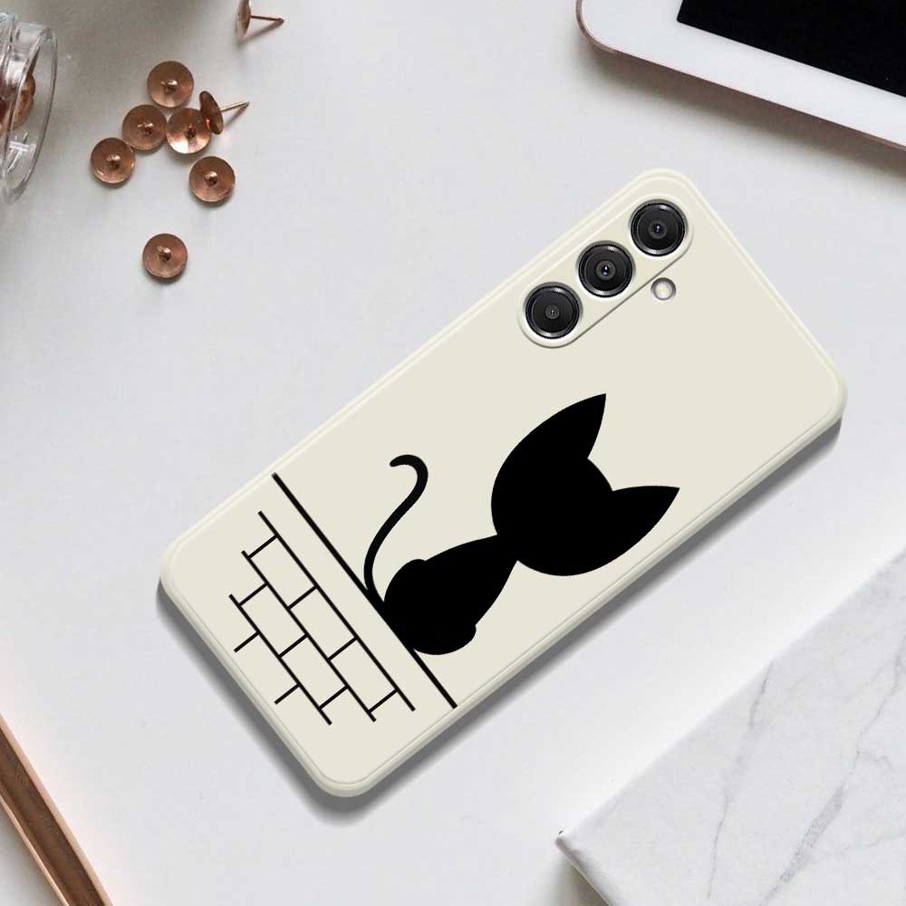 For Samsung Galaxy A16 5G/4G Case Black Cat on the Wall Pattern Printing Straight Edge TPU Phone Back Cover