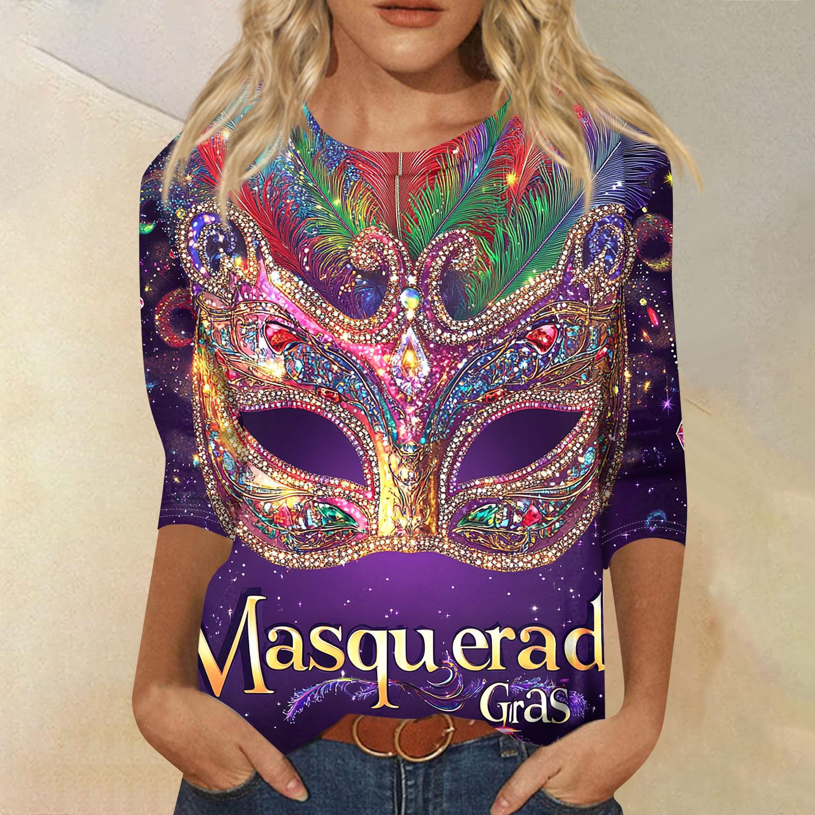 

Women s Fashion Casual Round Neck Three-quarter Sleeve Carnival Print T-shirt Top XL