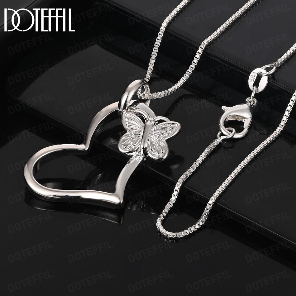 925 Sterling Silver Fashion Jewelry Wedding Butterfly Heart Necklace