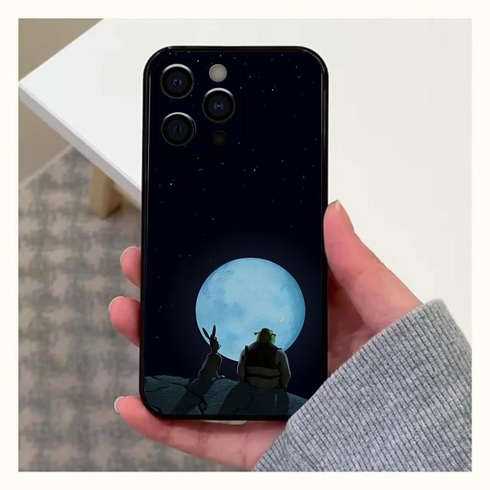 Vtipný kreslený obal na telefon S-Shreks Movi pro Apple iPhone 15,14,13,12,11,Pro,X,XS,Max,XR,Plus,Mini Měkký černý kryt