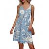 Women's Summer V-neck Casual Beach Vacation Style Retro Floral Print Sleeveless Patchwork Dress
