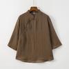 New Chinese Women's Clothing 1116 Spring and Summer New Tencel Ramie Top Women's Chinese Style Retro Diagonal Placket Button T-shirt Women