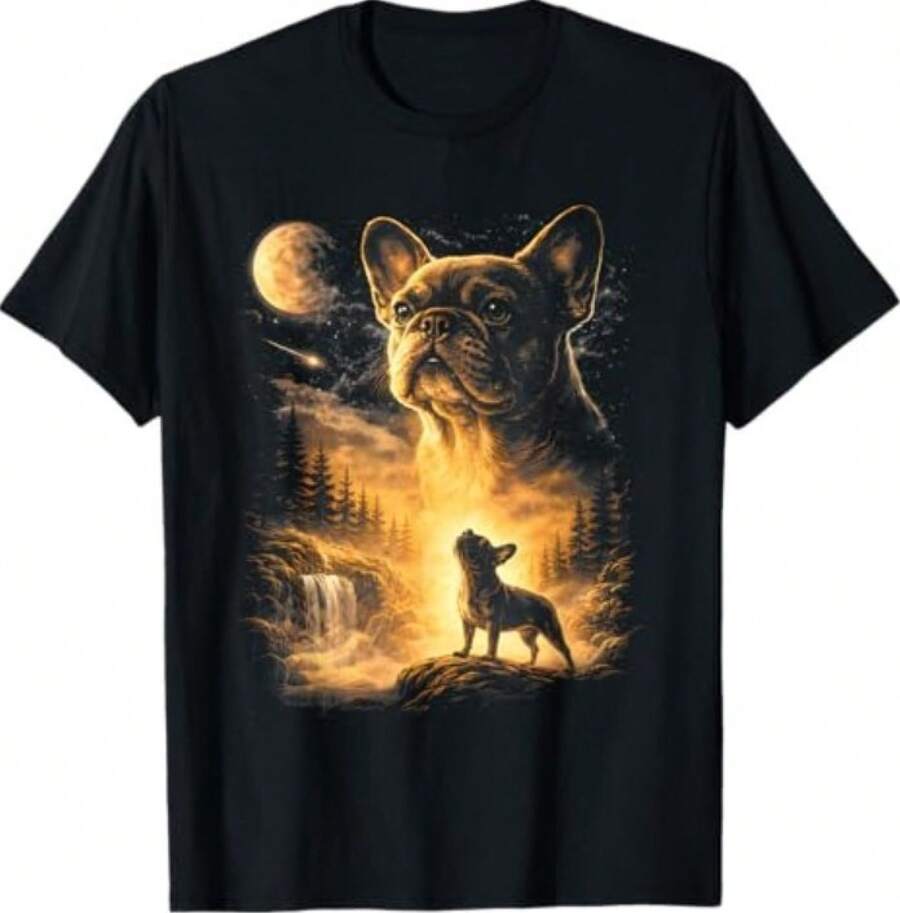 

French Bulldog Moon Howl 90s Animal Art Tee 5XL різнокольоровий