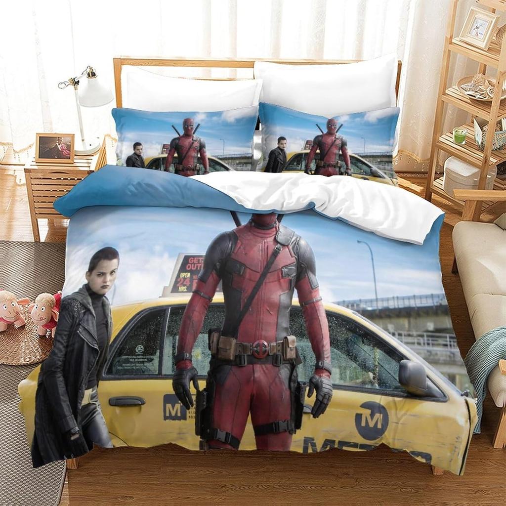 Bedding Deadpool Comforter Set 3D Printed Quilt Cover,heroes Pillowcase 2 Piece Set with Zip Duvet Cover for Teenagers And Adult