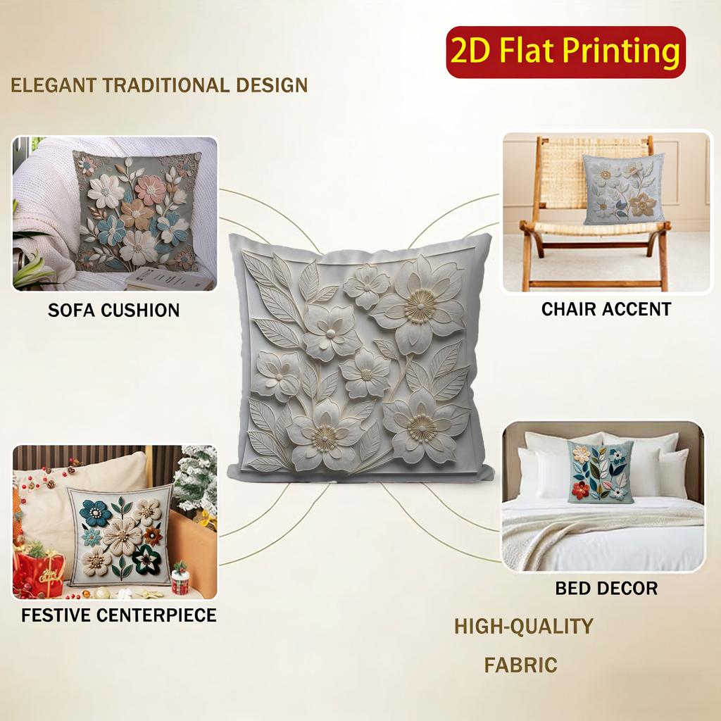 2D Floral Embroidered Pattern Decorative Pillow Covers Pattern Cushion Cover Suitable For Sofa Bedroom Car Pillow Cover