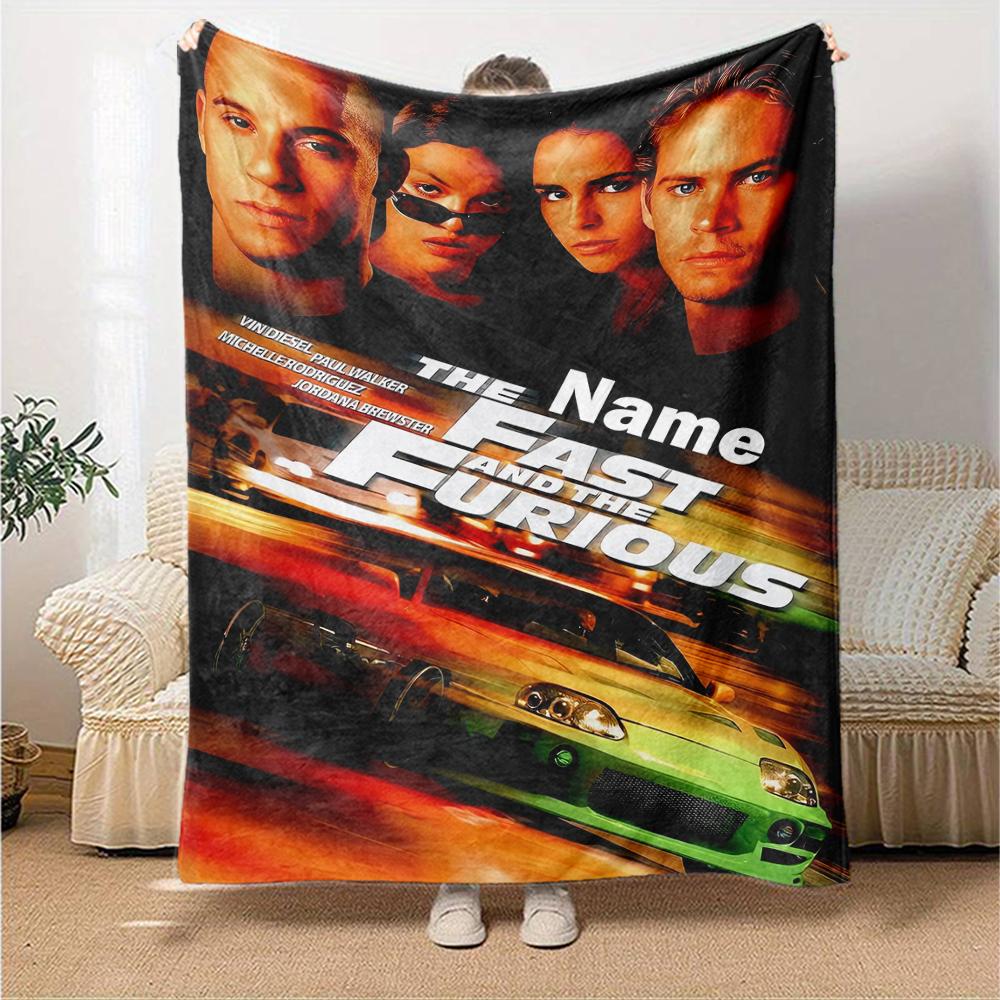 Custom Name Fast & Furious Theme Printed Blanket - Perfect for Couch, Bed, Travel & Outdoor Use | Machine Washable, Cozy & Durable.