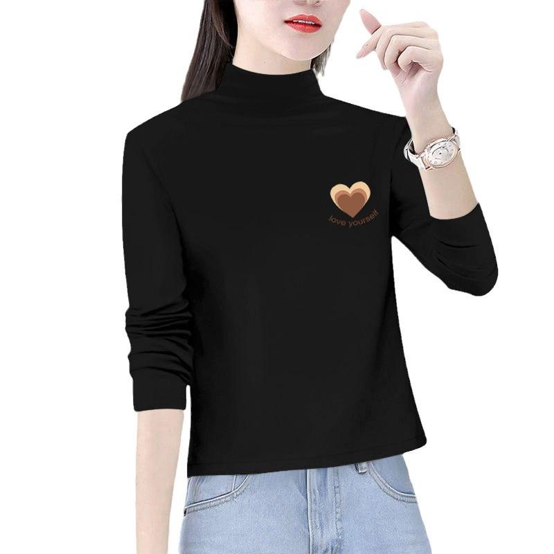 Women's 2024 Autumn/Winter Thick Double-Sided Semi-High Neck Long-Sleeve T-Shirt - Fashionable & Versatile