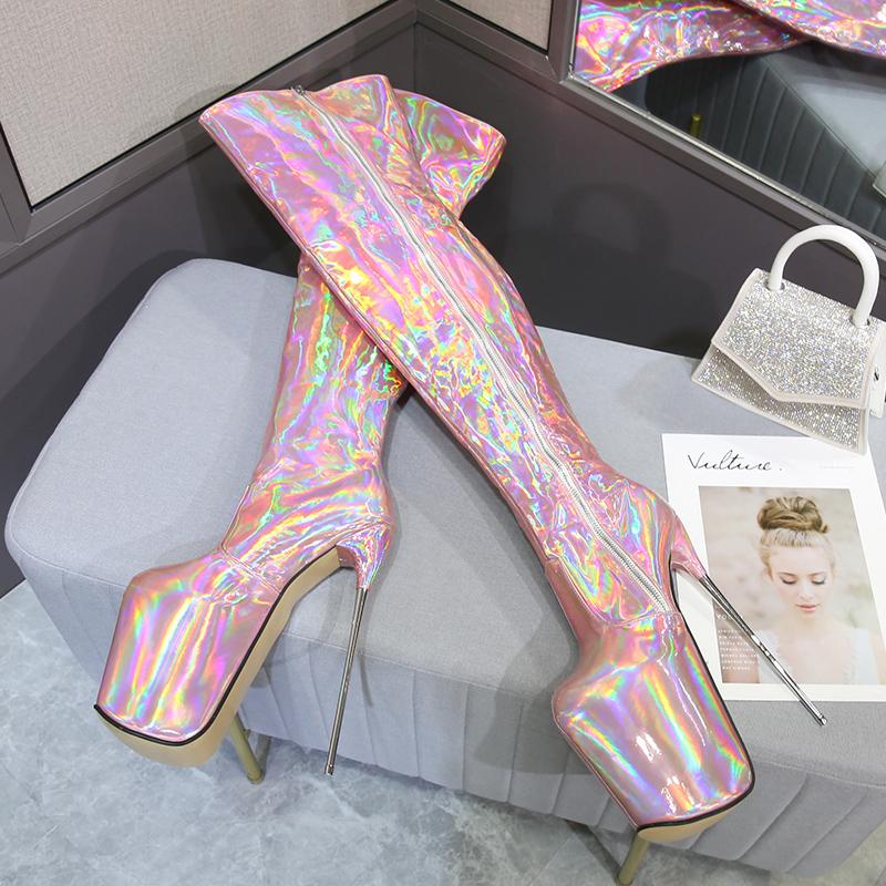 Fashion FHC 20CM Metal Heel,Women Thigh High Boots,Fetish Stage Pole Dance Shoes,Shiny Leather,Long Botas,Big Size 35-50,Custom Colors