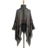 2025 Women's Mid-Length High Neck Fringe Shawl Cape - European American Autumn Winter Color Block Loose Knit Sweater