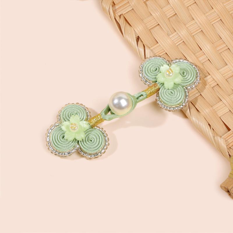 Traditional Handmade Frog Buttons Chinese Style Faux Pearl Green Bead for Cheongsam DIY Craft Sewing Apparel Decoration