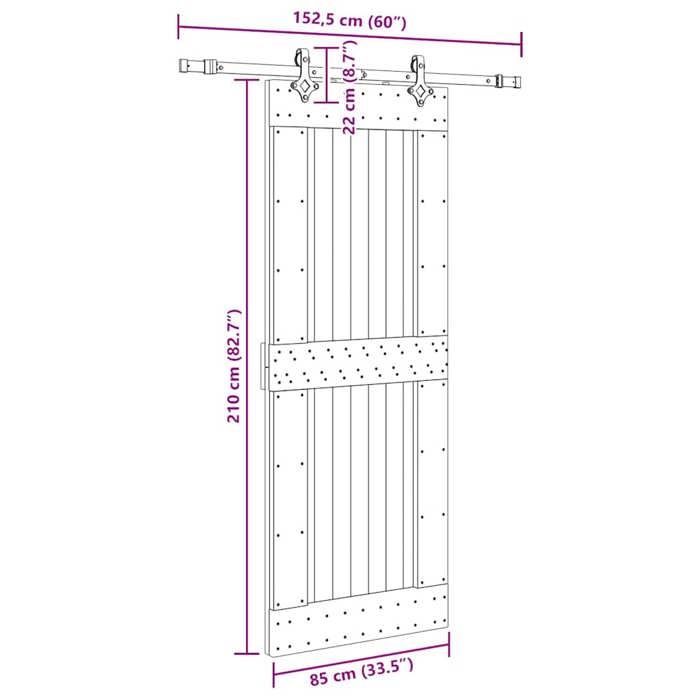 VidaXL Sliding Door and Hardware Kit 85x210 Cm Solid Pine 3332726
