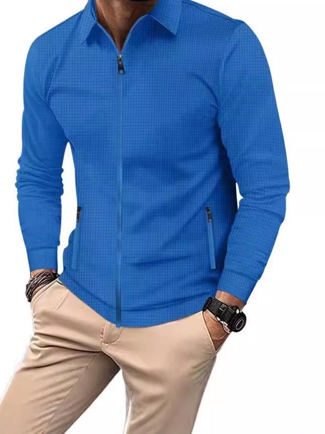Spring and Autumn Waffle Knit Long Sleeve Zipper Cardigan Jacket