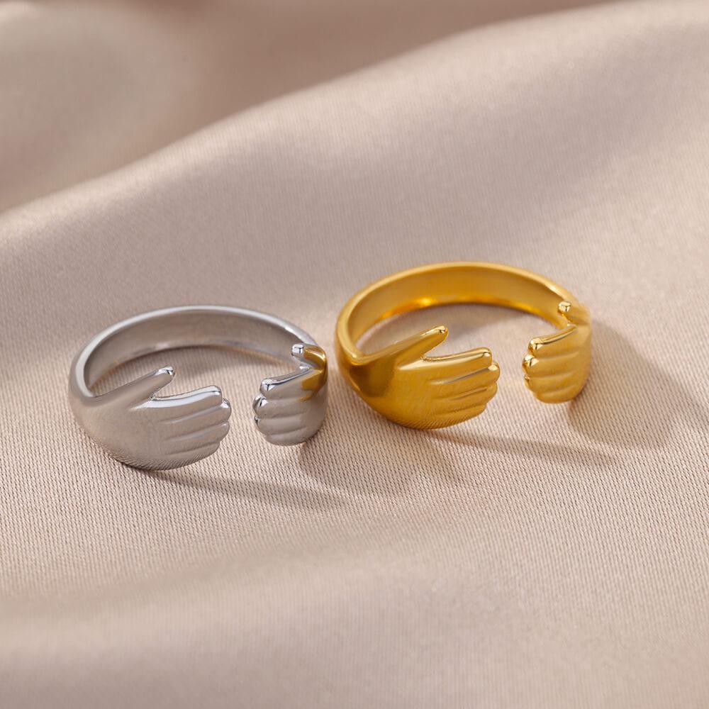 18k Gold Plated Men's Adjustable Geometric Stainless Steel Ring - Korean Style