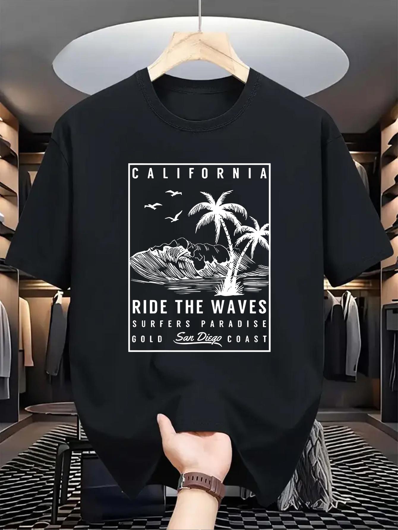 California the Wind and Waves with English Letter Pattern Printed Casual Summer Tops XS