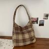 Big Capacity Bag Women's New Design Plaid Vintage Everything Student Class Ins Wind Single Shoulder Commuter Tote Bag