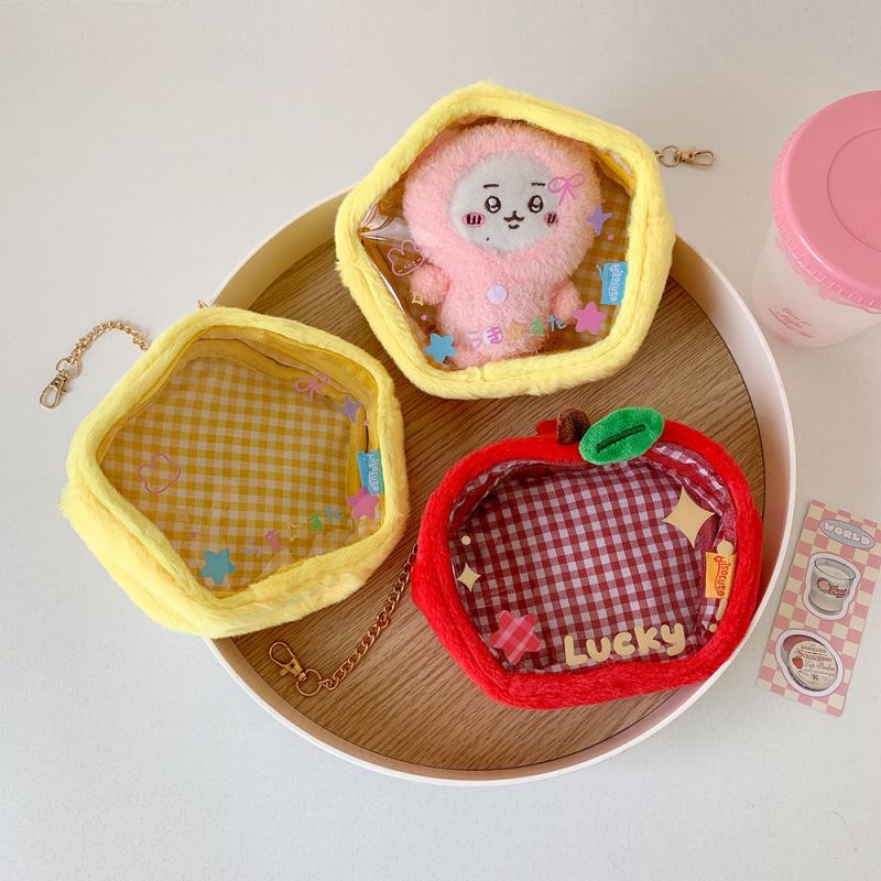 1 Piece Mini Storage Organizer Bag Apple Star Plush Itabag Cute Coin Purse Pouch Keychain Wallet Transparent Toy