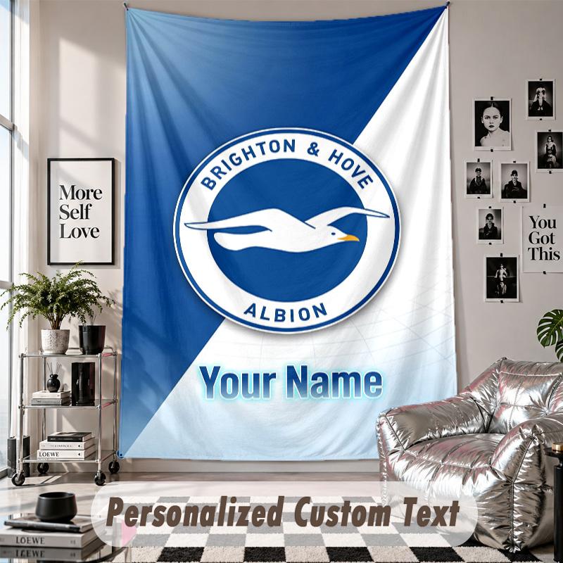 Custom Tapestry Wall Hanging, Brighton & Hove Albion Football Personalized Name Text Home Wall Decor