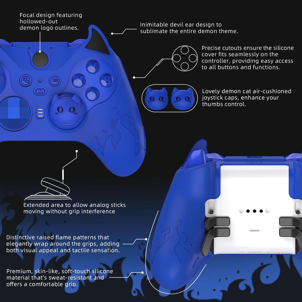PlayVital Cute Demon Silicone Cover for Xbox Elite Wireless Controller Series Includes Thumb Grip Caps 2, (Blue)