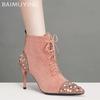 Kryształowe Szpilki Koralikowe Kobiety Botki Do Kostki Zamsz Szpiczasty Nosek Sznurowane Eleganckie Buty Trend 2025 Moda Czółenka Zima Botas De Mujer