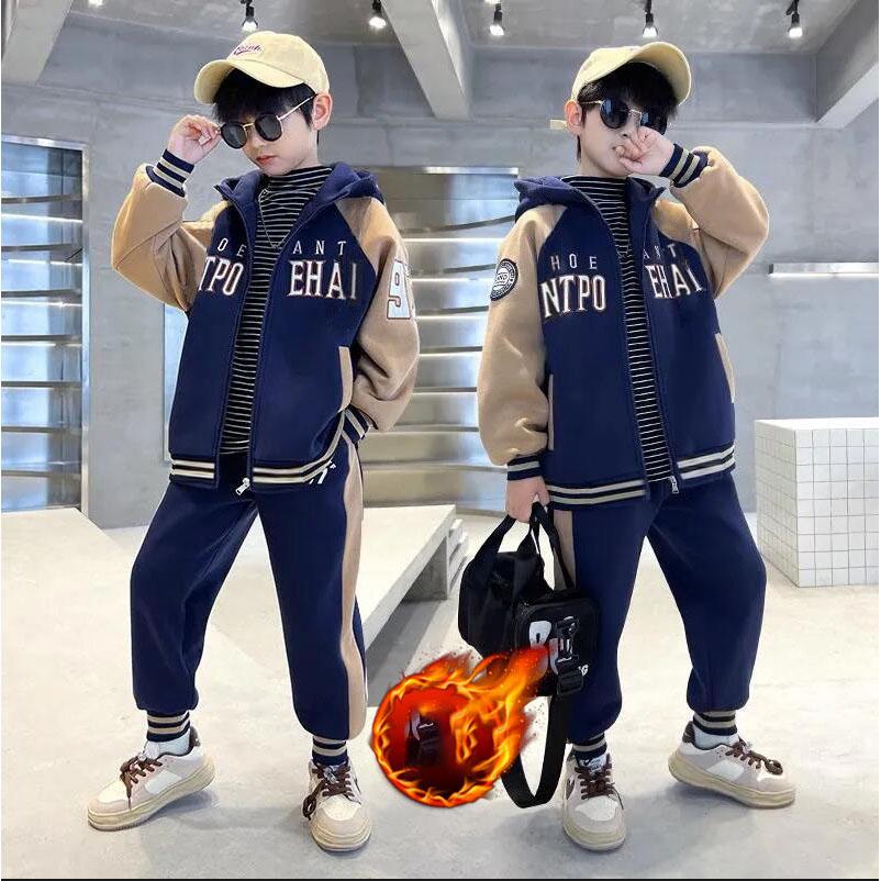 Boys Coat+Pants Kids Suits 3PCS/Set Cotton Spring Autumn Cotton Tracksuits Sport Christmas Gift Children Clothing