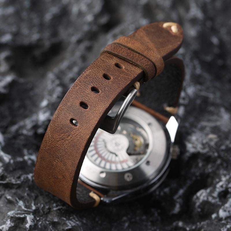For Handmade Genuine Leather Watchband Old Brown Black 18 20 22MM Soft Men's Vintage Bracelet, First Layer Cowhide Leather Bracele