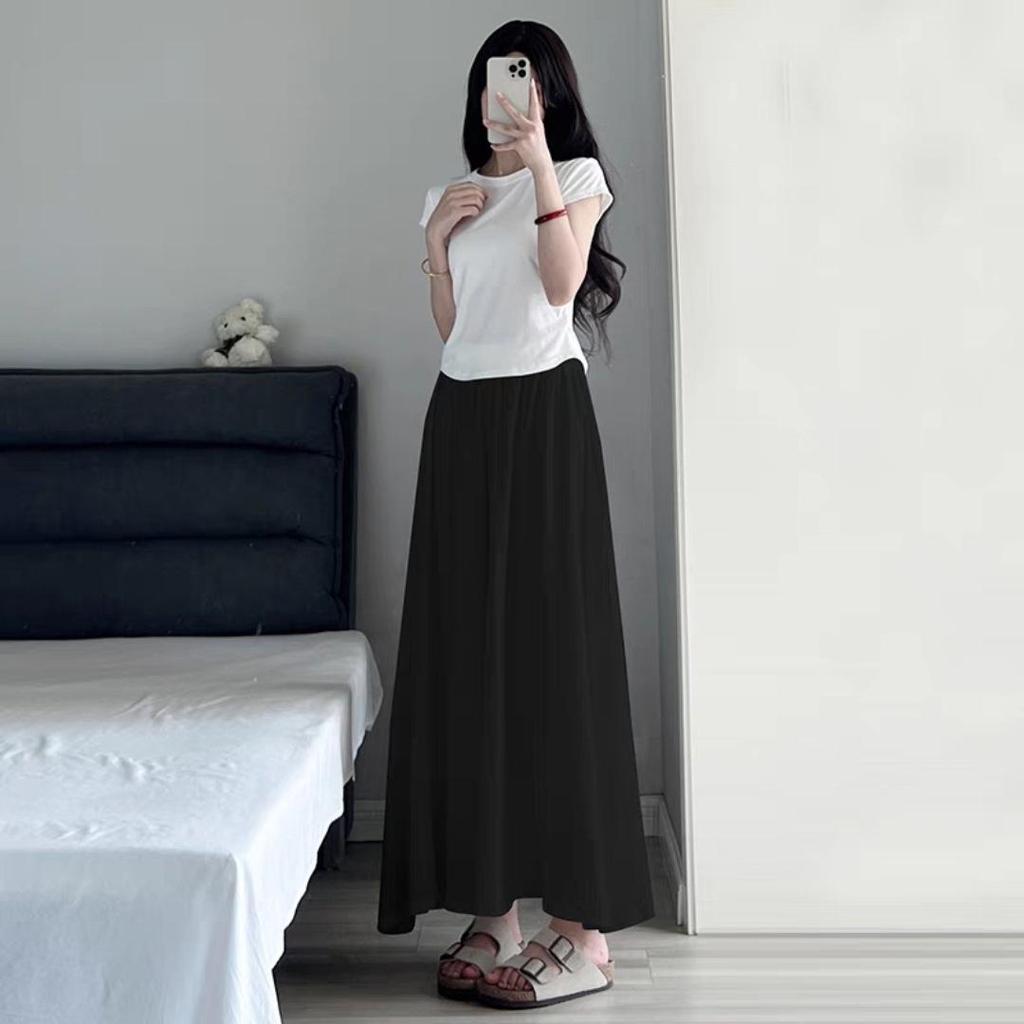 Ice Silk Off-White Pleated Culottes: Women's High-Waisted A-Line Midi Skirt