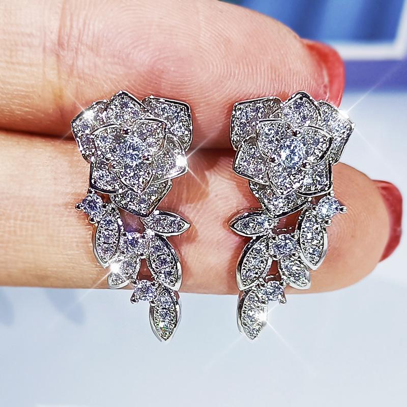 Three-Dimensional Color Flower Earrings, Micro-Inlaid Zircon Earrings, Trend Earrings.